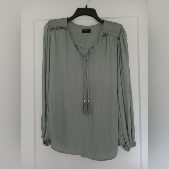 T Tahari Light Olive Green Long Sleeve Tie Front Blouse - Picture 1 of 4